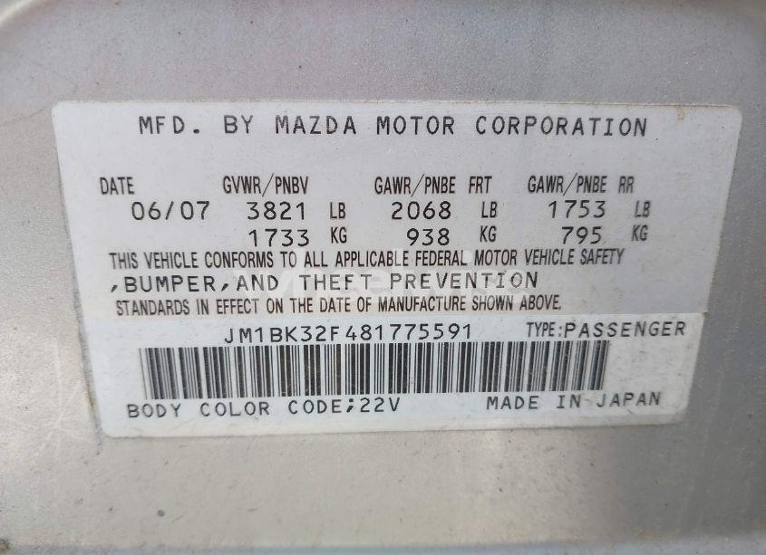 Photo 9 of 2008 Mazda Mazda3 I (VIN JM1BK32F481775591)