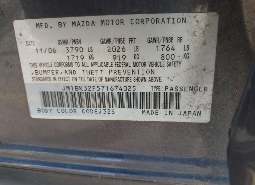 Photo 9 of 2007 Mazda Mazda3 I (VIN JM1BK32F571674025)