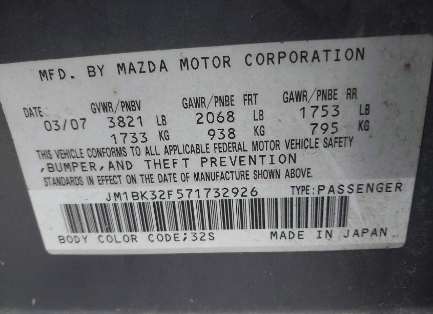 Photo 9 of 2007 Mazda Mazda3 I (VIN JM1BK32F571732926)