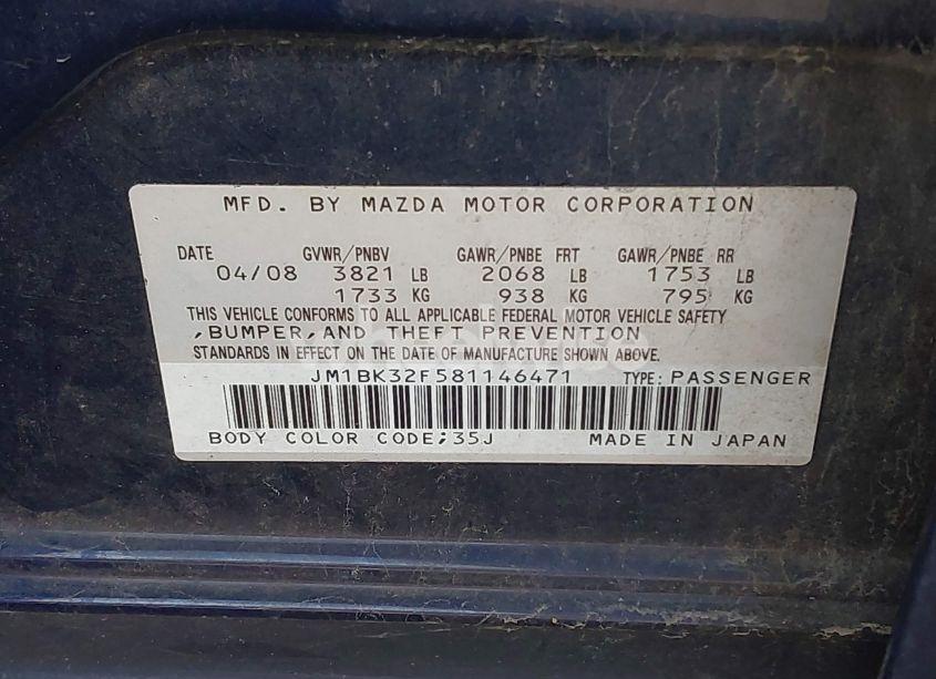 Photo 9 of 2008 Mazda Mazda3 I SPORT (VIN JM1BK32F581146471)