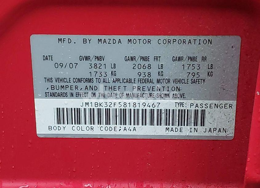 Photo 9 of 2008 Mazda Mazda3 I (VIN JM1BK32F581819467)