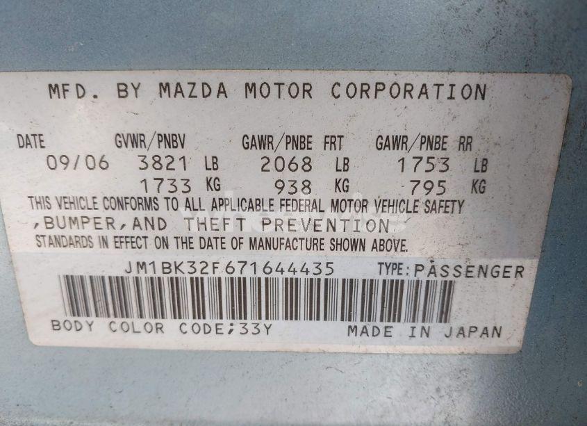 Photo 9 of 2007 Mazda Mazda3 I (VIN JM1BK32F671644435)