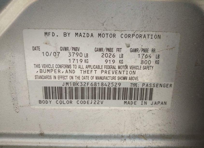 Photo 9 of 2008 Mazda Mazda3 I (VIN JM1BK32F681842529)
