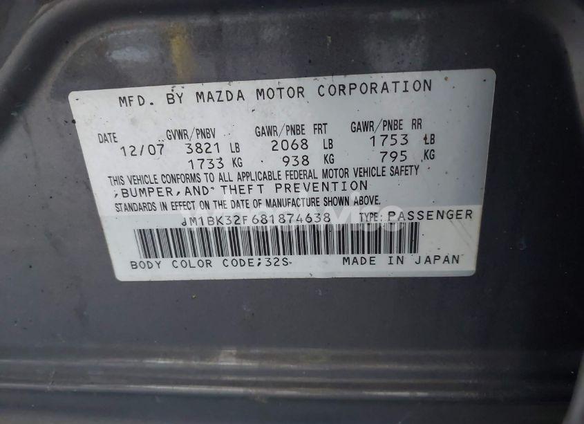 Photo 9 of 2008 Mazda Mazda3 I (VIN JM1BK32F681874638)