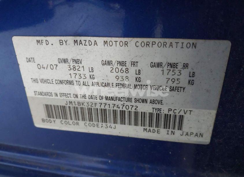 Photo 9 of 2007 Mazda Mazda3 I/I SPORT (VIN JM1BK32F771747072)