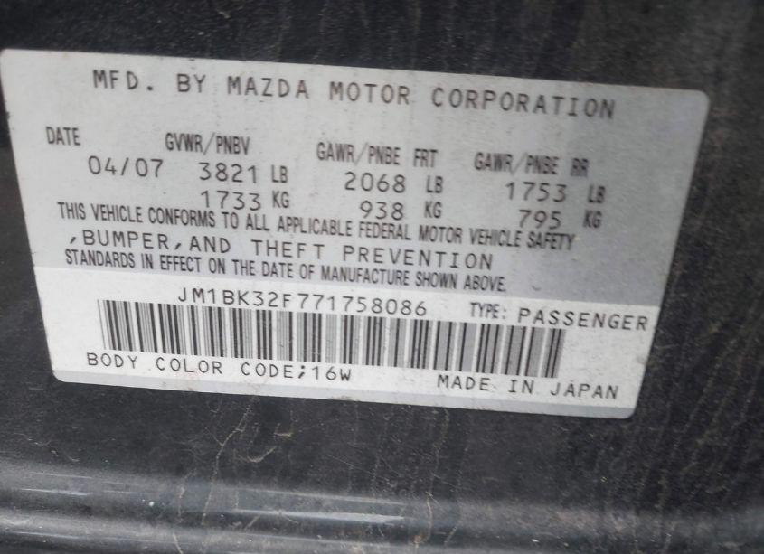 Photo 9 of 2007 Mazda Mazda3 I (VIN JM1BK32F771758086)