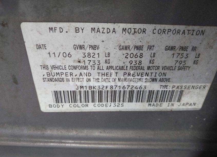 Photo 9 of 2007 Mazda Mazda3 I SPORT (VIN JM1BK32F871672463)