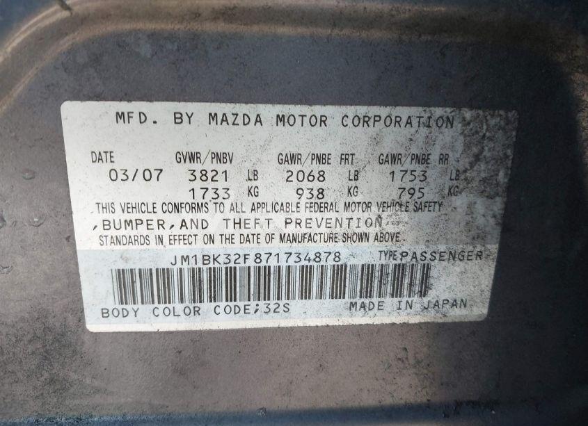 Photo 9 of 2007 Mazda Mazda3 I (VIN JM1BK32F871734878)
