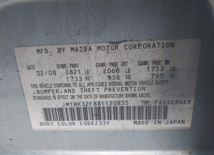 Photo 9 of 2008 Mazda Mazda3 I TOURING VALUE (VIN JM1BK32F881120835)