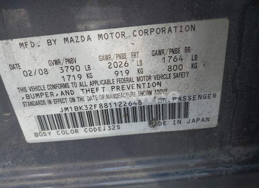 Photo 9 of 2008 Mazda Mazda3 I SPORT (VIN JM1BK32F881122648)