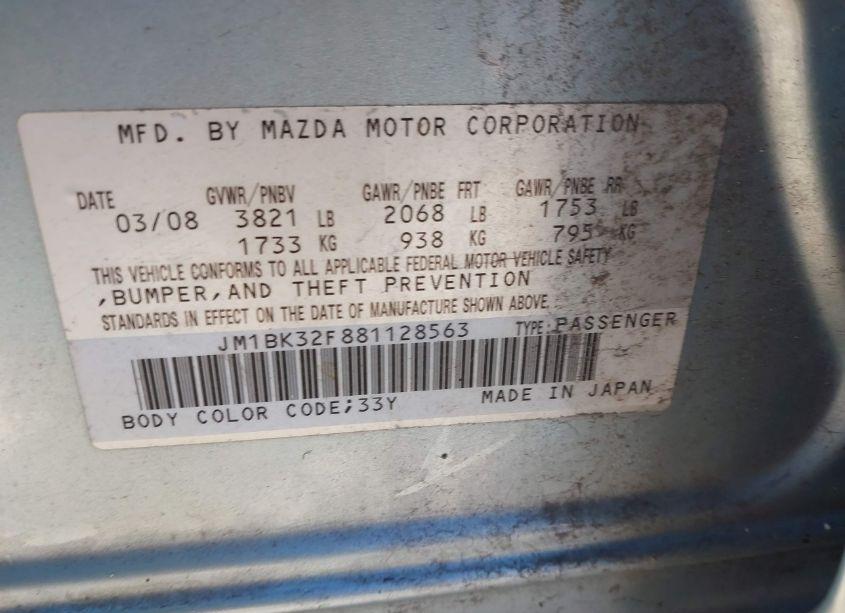 Photo 9 of 2008 Mazda Mazda3 I TOURING VALUE (VIN JM1BK32F881128563)