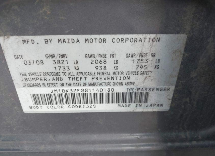 Photo 9 of 2008 Mazda Mazda3 I TOURING VALUE (VIN JM1BK32F881140180)