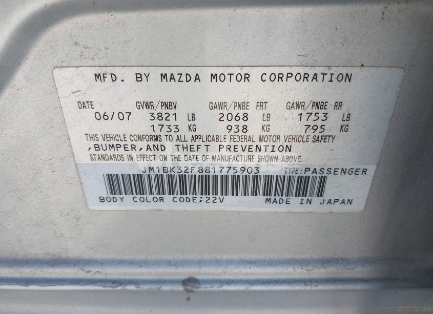 Photo 9 of 2008 Mazda Mazda3 I (VIN JM1BK32F881775903)