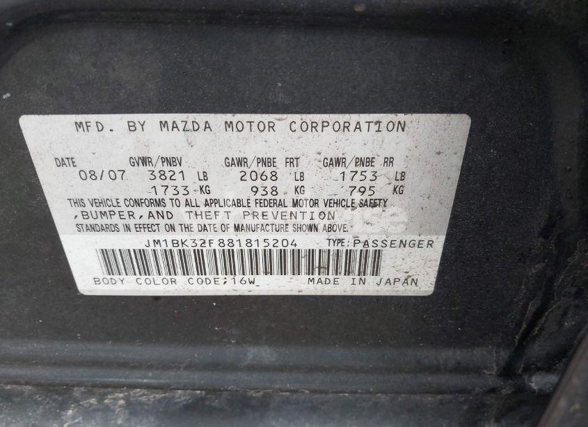 Photo 9 of 2008 Mazda Mazda3 I (VIN JM1BK32F881815204)