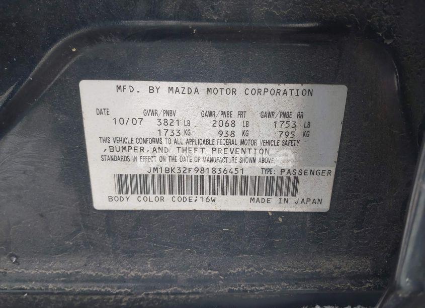 Photo 9 of 2008 Mazda Mazda3 I (VIN JM1BK32F981836451)