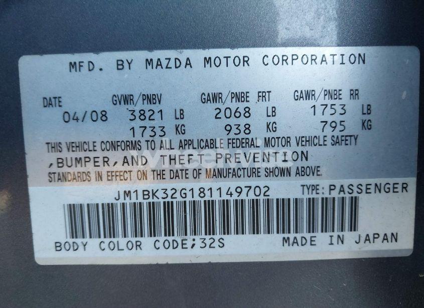 Photo 9 of 2008 Mazda Mazda3 I TOURING VALUE (VIN JM1BK32G181149702)