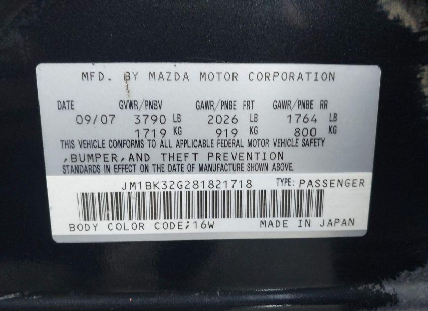 Photo 9 of 2008 Mazda Mazda3 I (VIN JM1BK32G281821718)