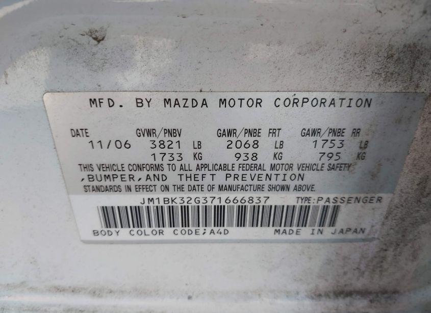 Photo 9 of 2007 Mazda Mazda3 I (VIN JM1BK32G371666837)