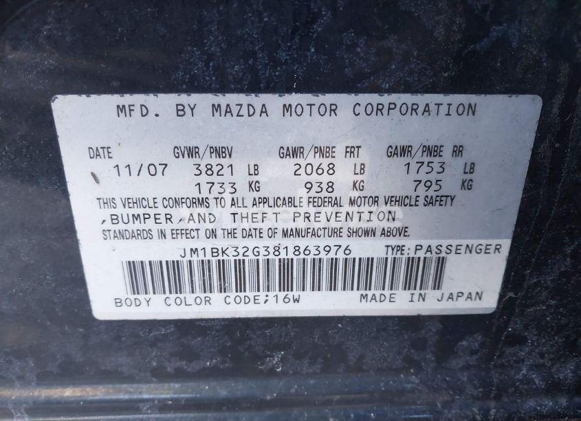 Photo 9 of 2008 Mazda Mazda3 I SPORT (VIN JM1BK32G381863976)