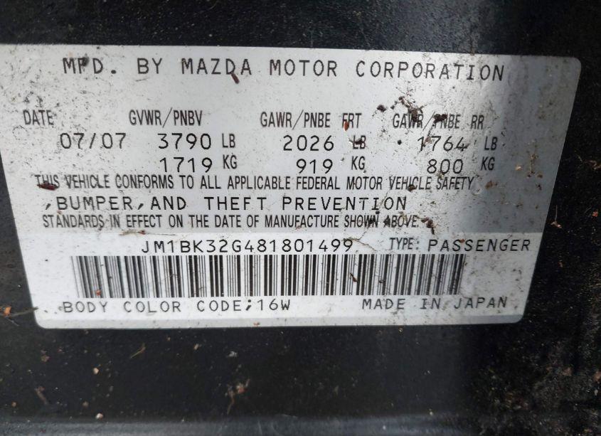 Photo 9 of 2008 Mazda Mazda3 I (VIN JM1BK32G481801499)