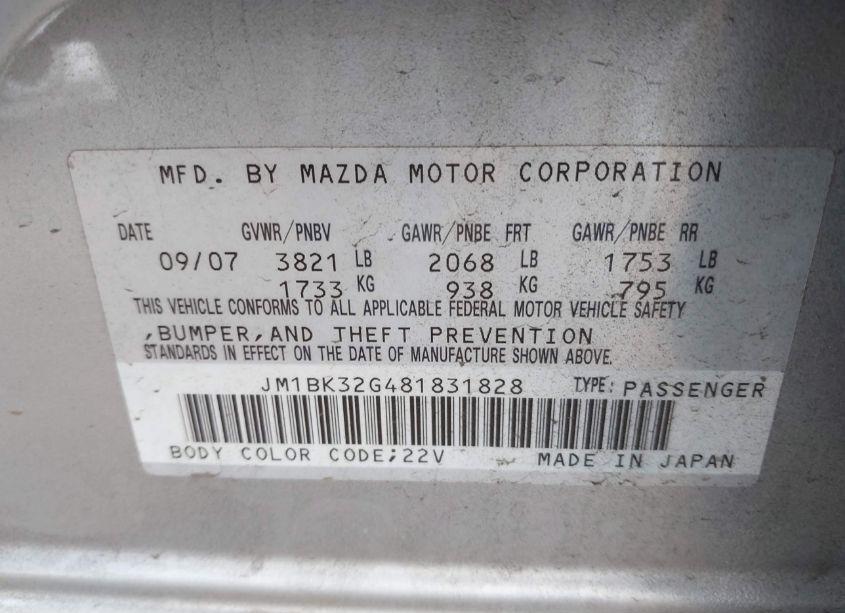 Photo 9 of 2008 Mazda Mazda3 I SPORT (VIN JM1BK32G481831828)