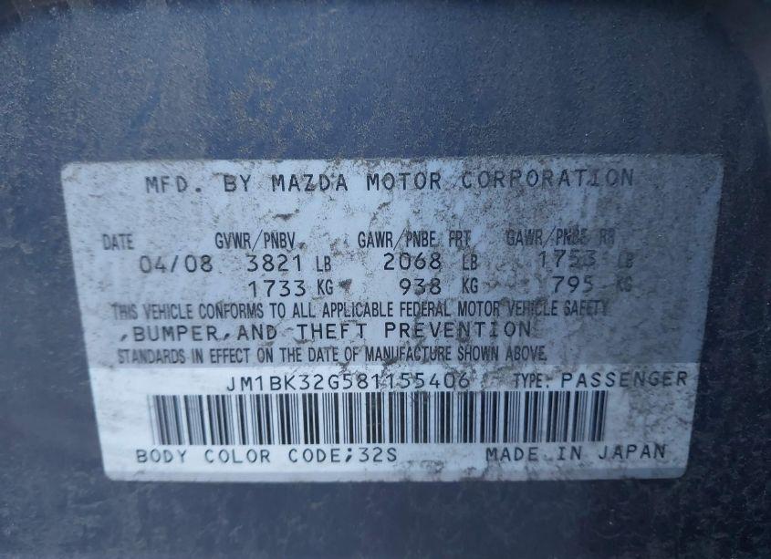 Photo 9 of 2008 Mazda Mazda3 I TOURING VALUE (VIN JM1BK32G581155406)