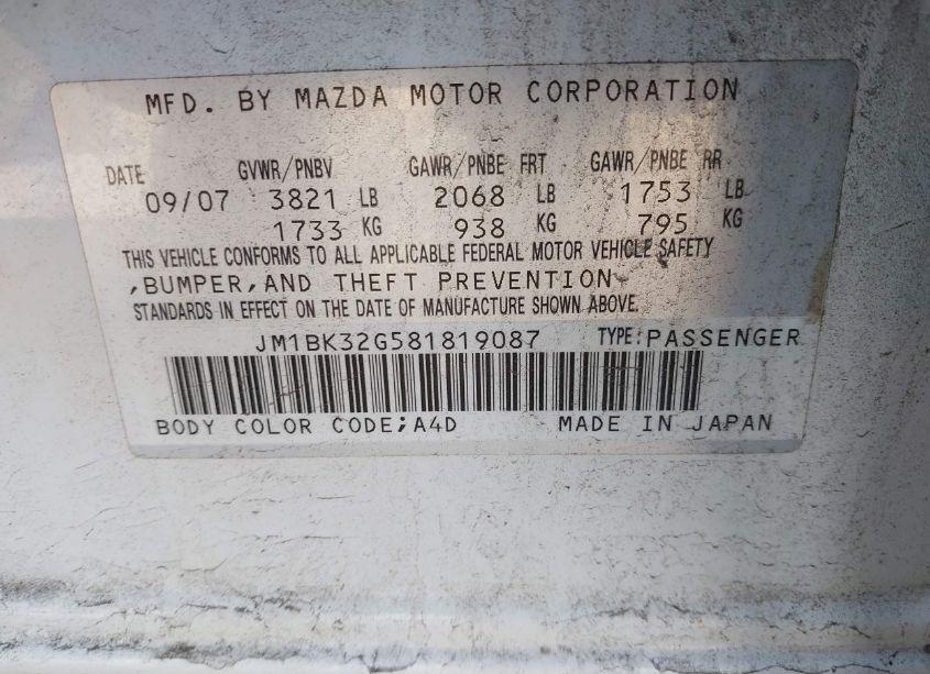 Photo 9 of 2008 Mazda Mazda3 I (VIN JM1BK32G581819087)