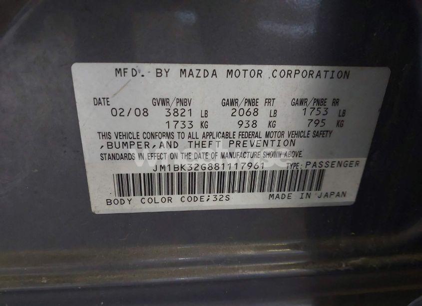 Photo 9 of 2008 Mazda Mazda3 I SPORT (VIN JM1BK32G881117961)