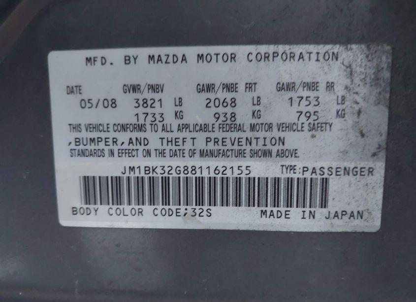 Photo 9 of 2008 Mazda Mazda3 I TOURING VALUE (VIN JM1BK32G881162155)