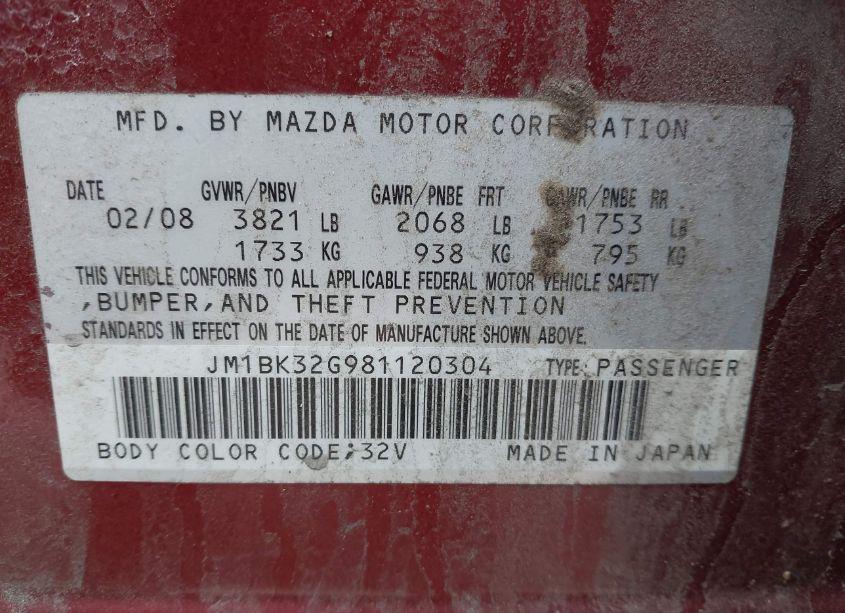 Photo 9 of 2008 Mazda Mazda3 I TOURING VALUE (VIN JM1BK32G981120304)