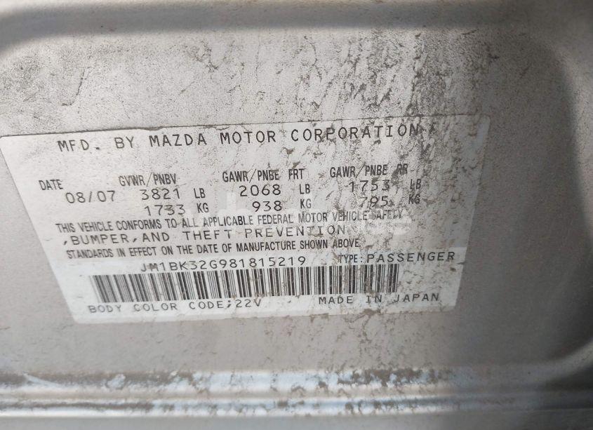 Photo 9 of 2008 Mazda Mazda3 I (VIN JM1BK32G981815219)