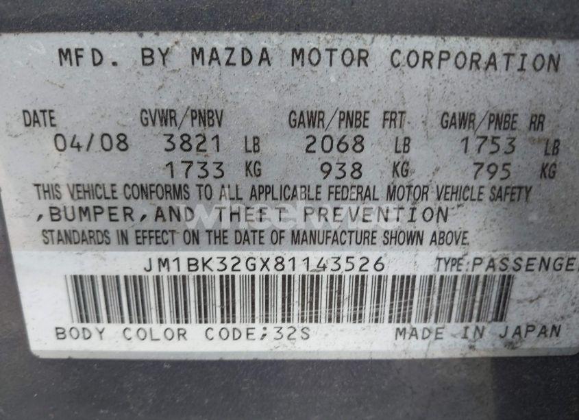 Photo 9 of 2008 Mazda Mazda3 I TOURING VALUE (VIN JM1BK32GX81143526)