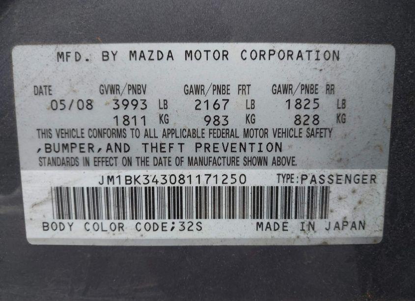 Photo 9 of 2008 Mazda Mazda3 S SPORT (VIN JM1BK343081171250)