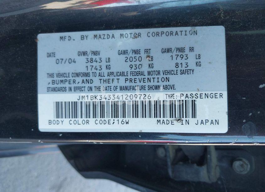 Photo 9 of 2004 Mazda Mazda3 S (VIN JM1BK343341209726)