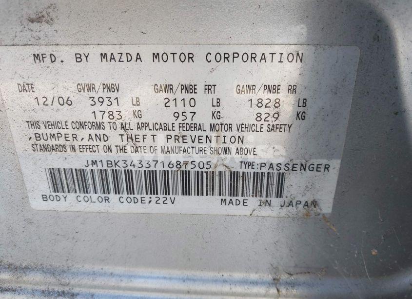 Photo 9 of 2007 Mazda Mazda3 S TOURING (VIN JM1BK343371687505)