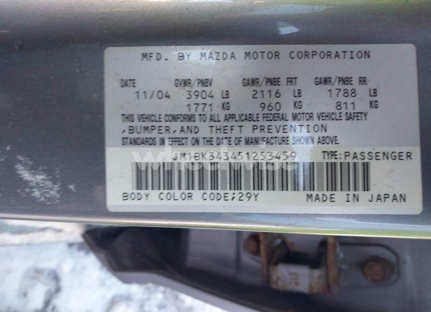 Photo 9 of 2005 Mazda Mazda3 S (VIN JM1BK343451253459)