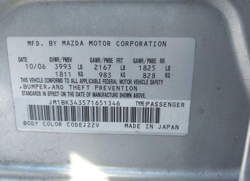 Photo 9 of 2007 Mazda Mazda3 S TOURING (VIN JM1BK343571651346)