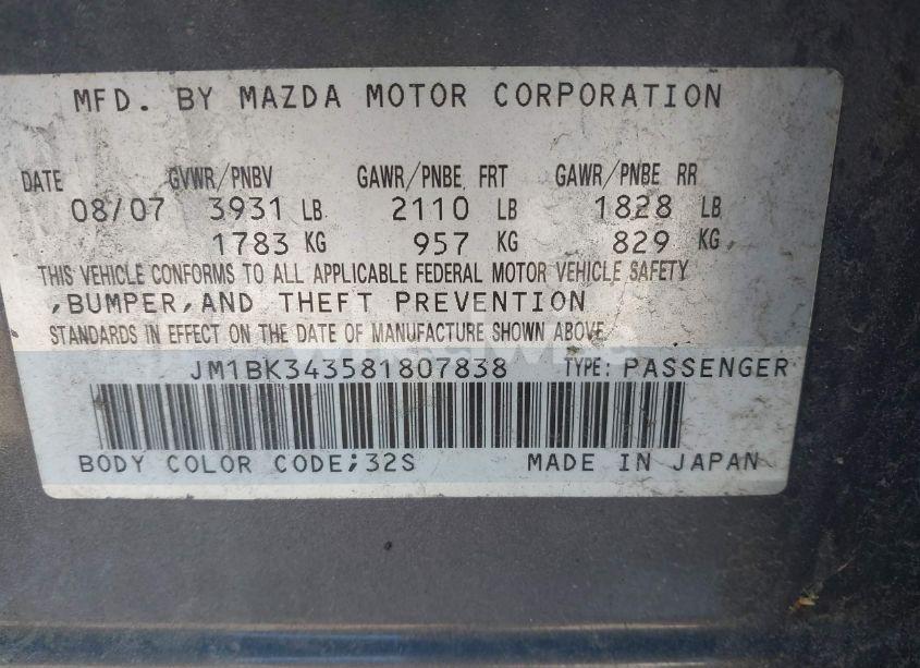 Photo 9 of 2008 Mazda Mazda3 S SPORT (VIN JM1BK343581807838)