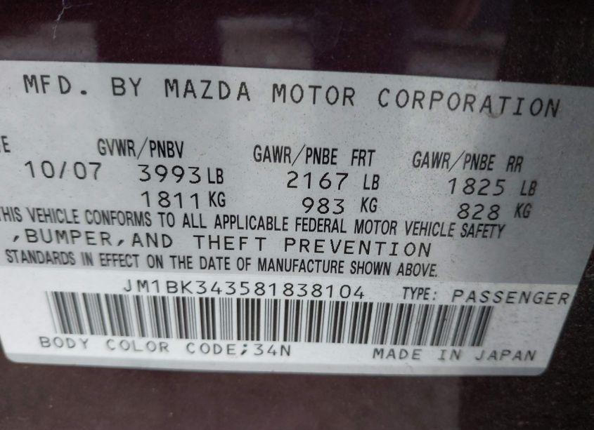 Photo 9 of 2008 Mazda Mazda3 S GRAND TOURING (VIN JM1BK343581838104)