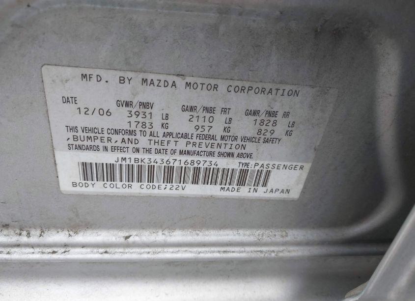 Photo 9 of 2007 Mazda Mazda3 S TOURING (VIN JM1BK343671689734)