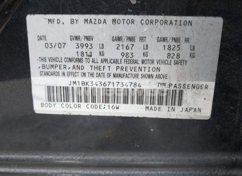 Photo 9 of 2007 Mazda Mazda3 S GRAND TOURING (VIN JM1BK343671734784)