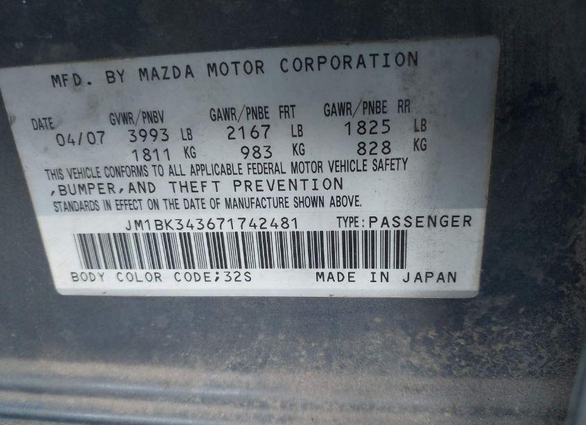 Photo 9 of 2007 Mazda Mazda3 S GRAND TOURING (VIN JM1BK343671742481)