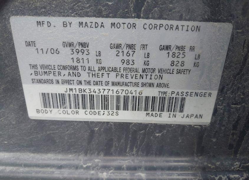 Photo 9 of 2007 Mazda Mazda3 S TOURING (VIN JM1BK343771670416)