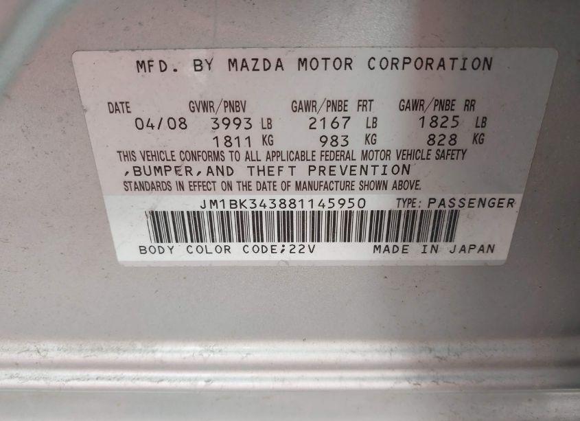 Photo 9 of 2008 Mazda Mazda3 S SPORT (VIN JM1BK343881145950)