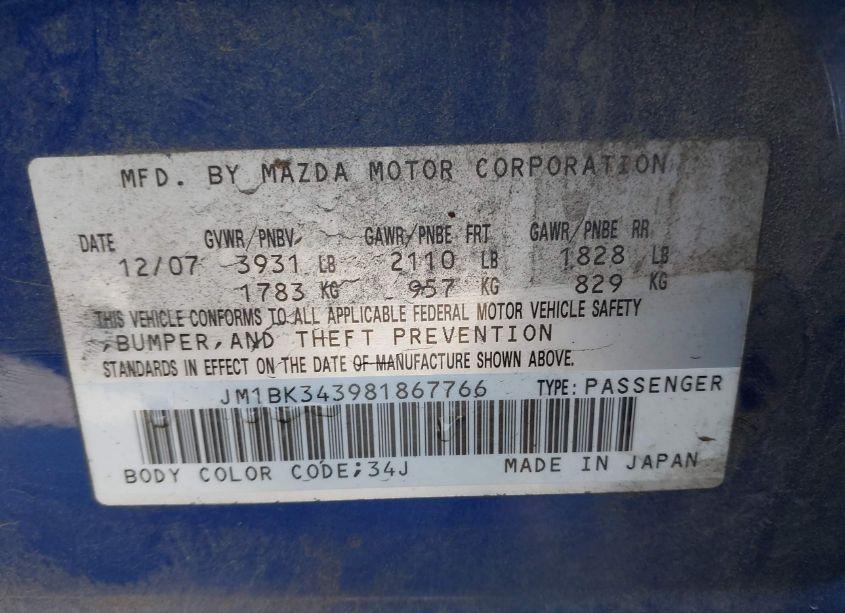 Photo 9 of 2008 Mazda Mazda3 (VIN JM1BK343981867766)