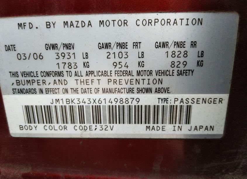Photo 9 of 2006 Mazda Mazda3 S TOURING (VIN JM1BK343X61498879)