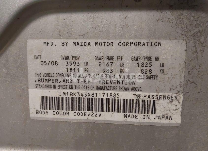 Photo 9 of 2008 Mazda Mazda3 S SPORT (VIN JM1BK343X81171885)