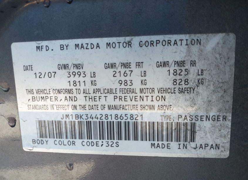 Photo 9 of 2008 Mazda Mazda3 S GRAND TOURING (VIN JM1BK344281865821)