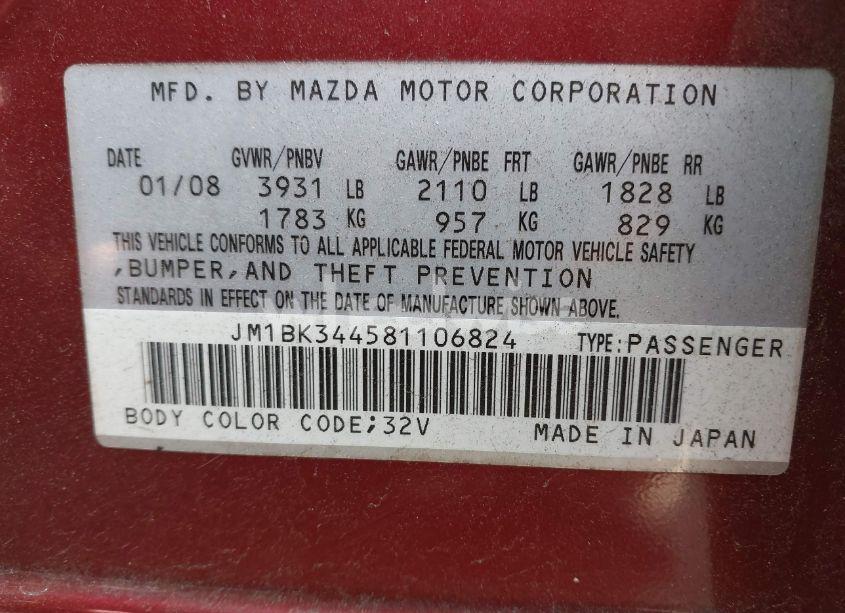 Photo 9 of 2008 Mazda Mazda3 S SPORT (VIN JM1BK344581106824)