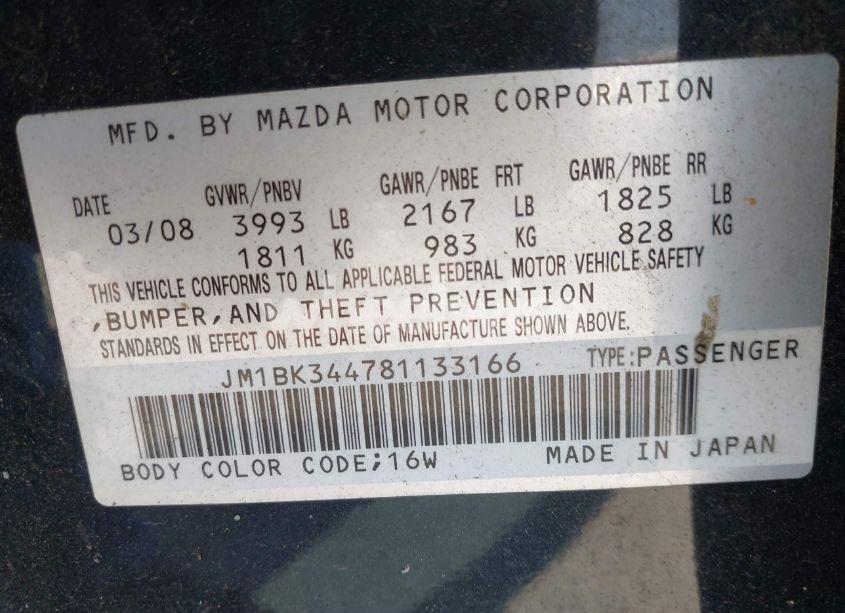 Photo 9 of 2008 Mazda Mazda3 S TOURING (VIN JM1BK344781133166)